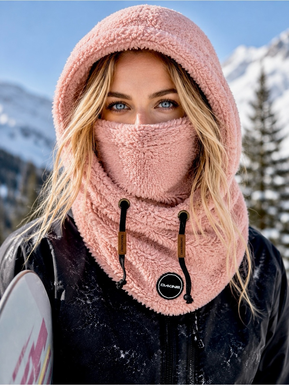 Dakine Pink Sherpa Hooded Neck Warmer Fleece Balaclava Drawcords O/S